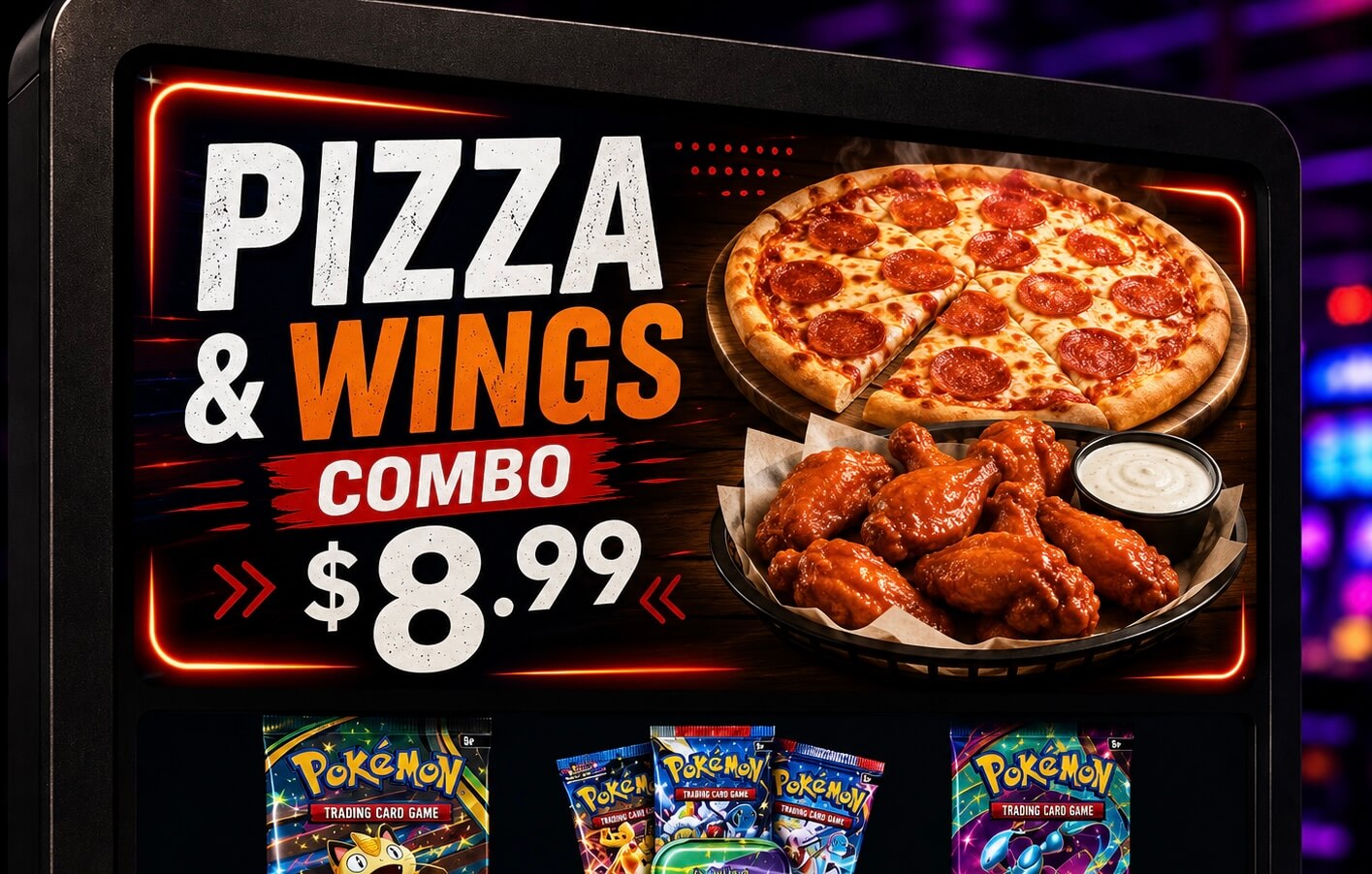 Pizza and wings promotion advertisement