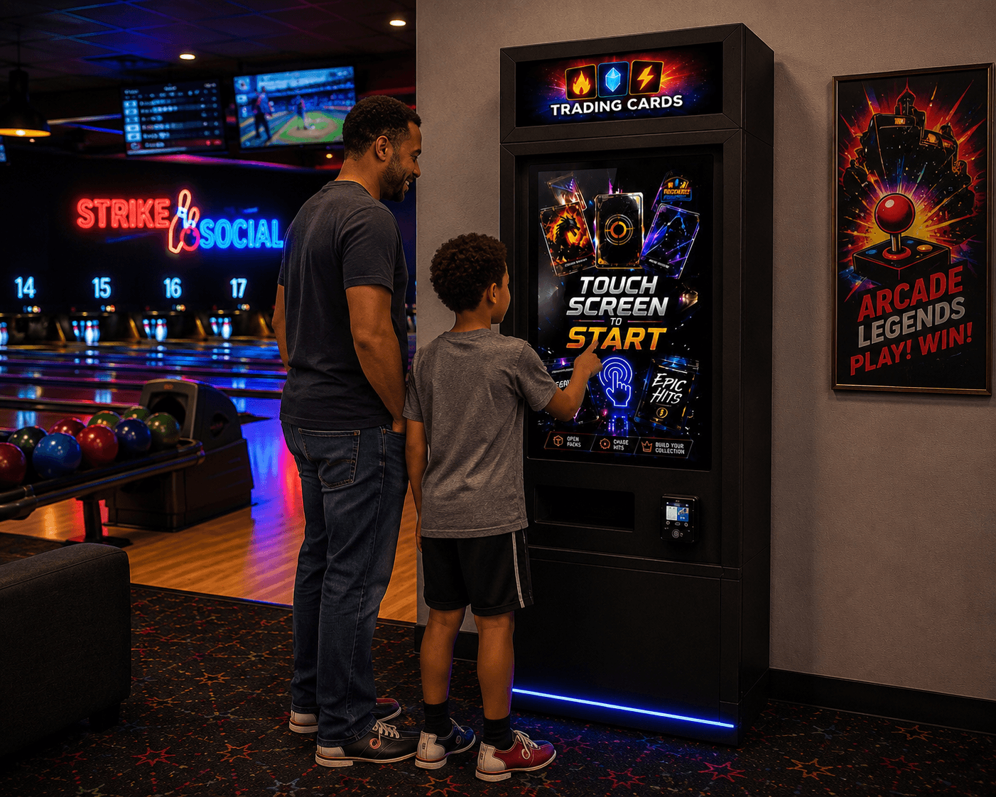 Parent and child using vending machine